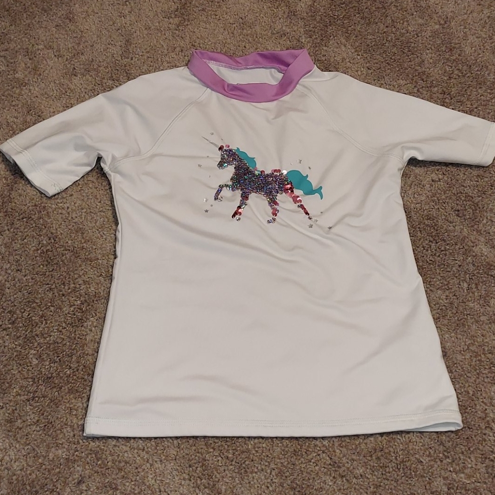 SOLD-Girls unicorn swim shirt